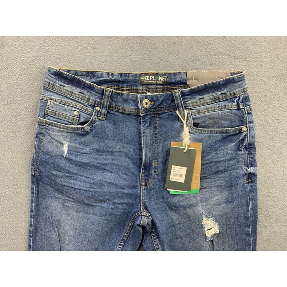 Free Planet Denim Jeans Mens 32X32 Blue Destroyed Distressed Stretch Slim Fit - Picture 8 of 16